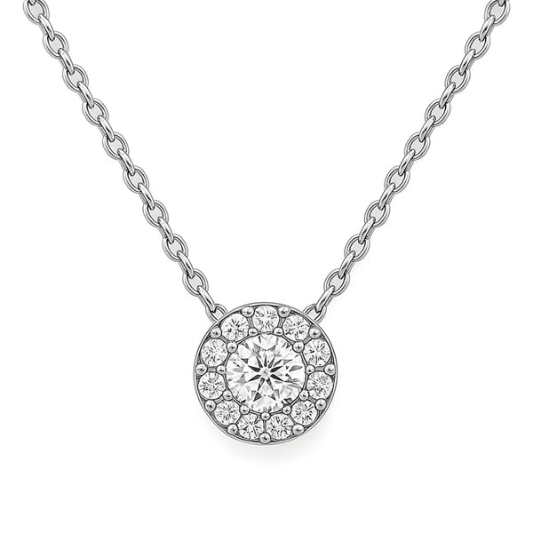 Round Halo Style Necklace in Gold with Diamonds