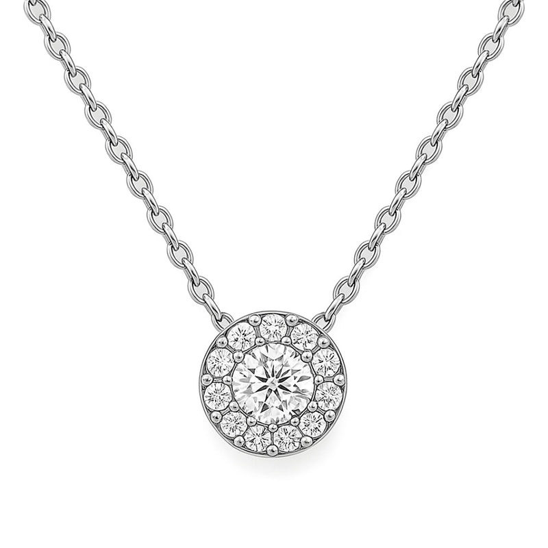 Round Halo Style Necklace in Gold with Diamonds