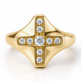 Cross Shaped Ring in Gold with Diamonds
