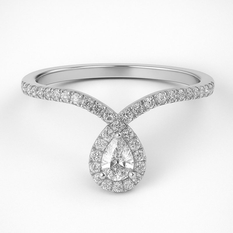 טבעת V משובצת זהב משובצת ביהלום משובצת ב-Pear &amp; Pave