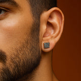 Black Natural Diamond Square Shape Earrings in Gold