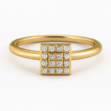 Square Shape Ring in Gold with Diamonds