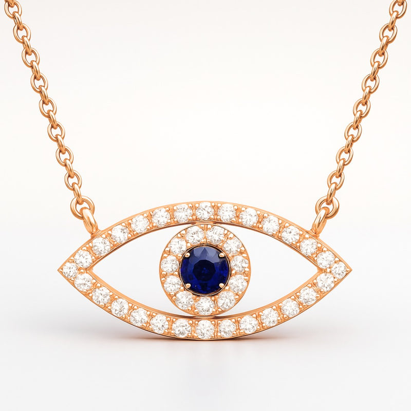 Eye Shape Necklace in Gold with Diamonds