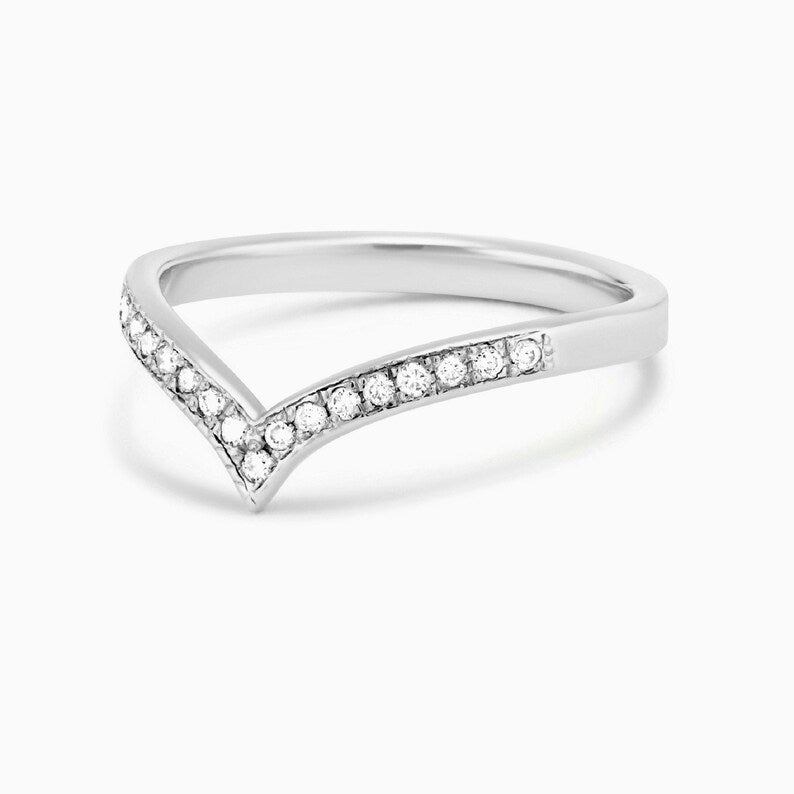 V Shape/Chevron Ring in Gold with Diamonds