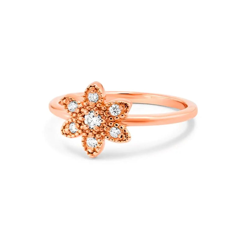 Deco Floral Ring in Gold with Diamonds
