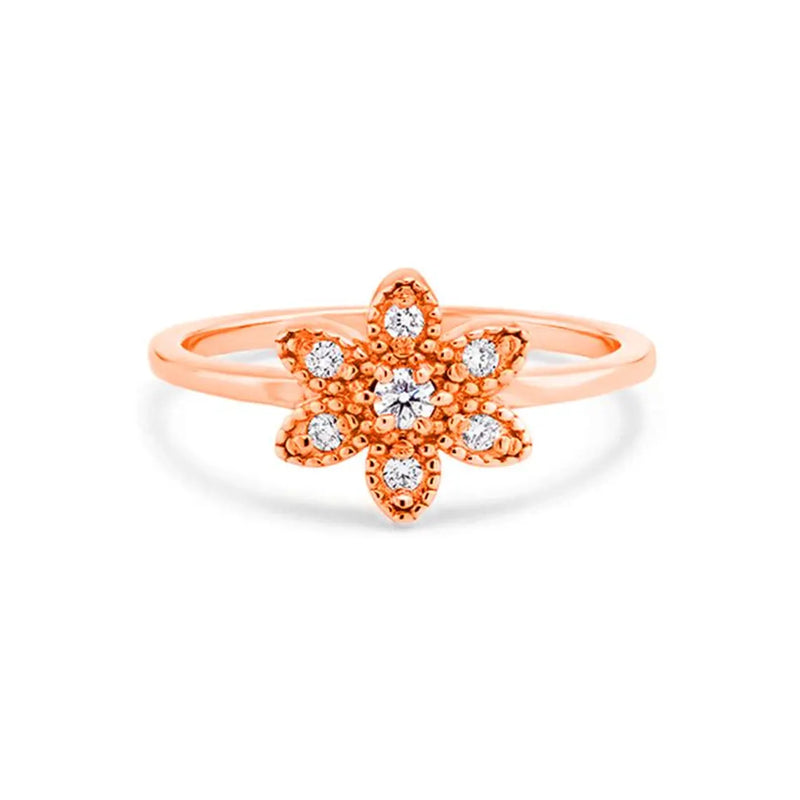 Deco Floral Ring in Gold with Diamonds