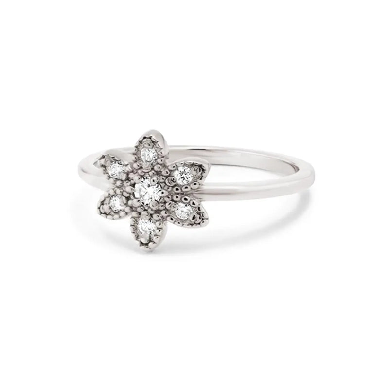 Deco Floral Ring in Gold with Diamonds