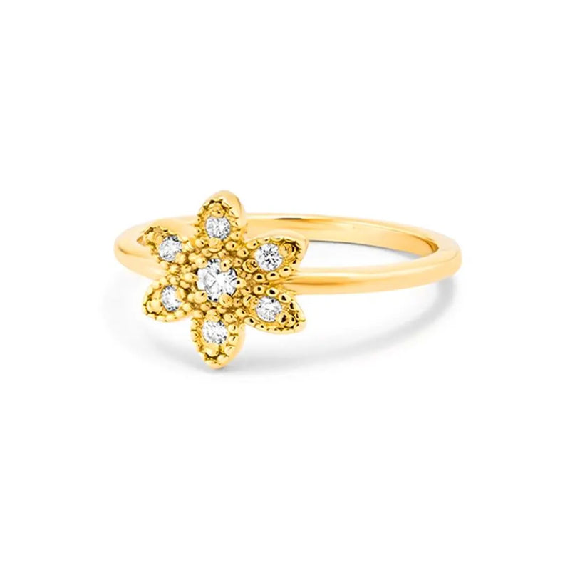 Deco Floral Ring in Gold with Diamonds