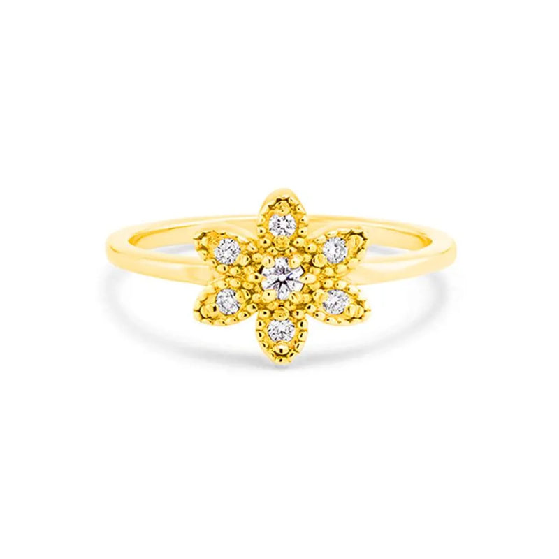 Deco Floral Ring in Gold with Diamonds
