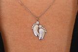 Tiny Baby Feet Necklace in Gold with Diamonds
