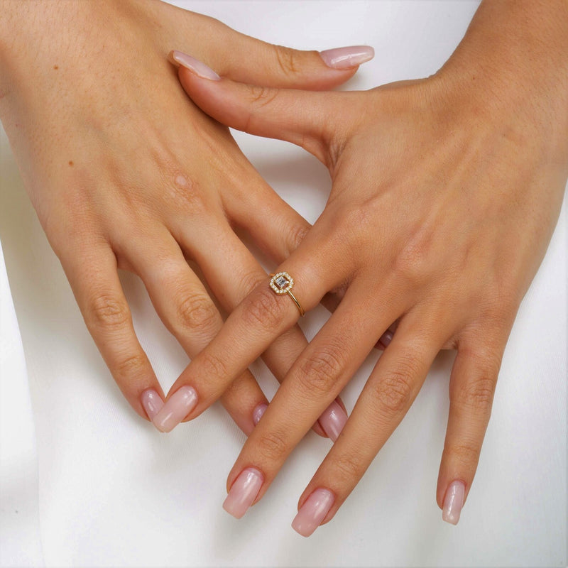 Emerald Shape Ring in Gold with Diamonds