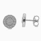 Halo Design Round Shape Earrings in Gold with Diamonds