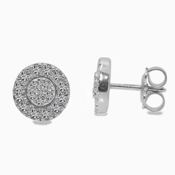Halo Design Round Shape Earrings in Gold with Diamonds