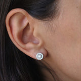 Halo Design Round Shape Earrings in Gold with Diamonds