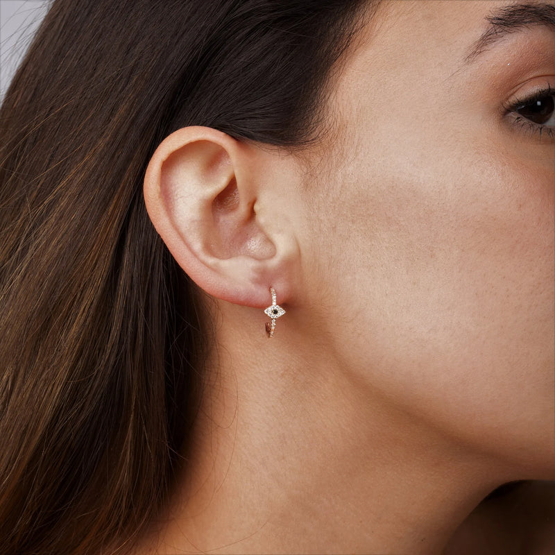 Evil Eye Hoop Earrings in Gold with Diamonds