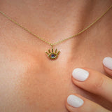 Tiny Evil Eye Shape Necklace in Gold with Diamonds