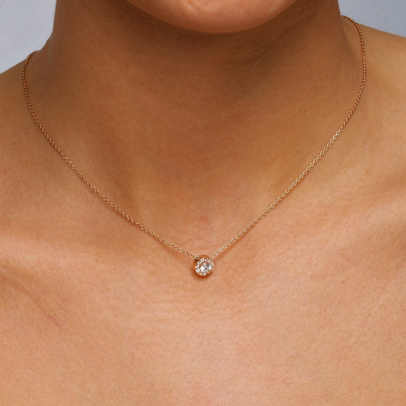 Round Halo Style Necklace in Gold with Diamonds