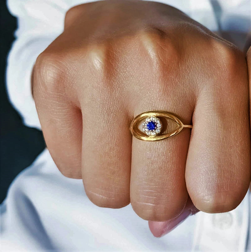 Evil Eye Shape  Ring in Gold with Diamonds