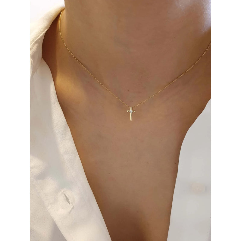 Cross Necklace in Gold with Diamonds