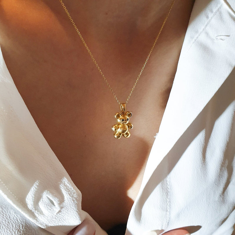 Teddy Bear Pendant in Gold with Diamonds