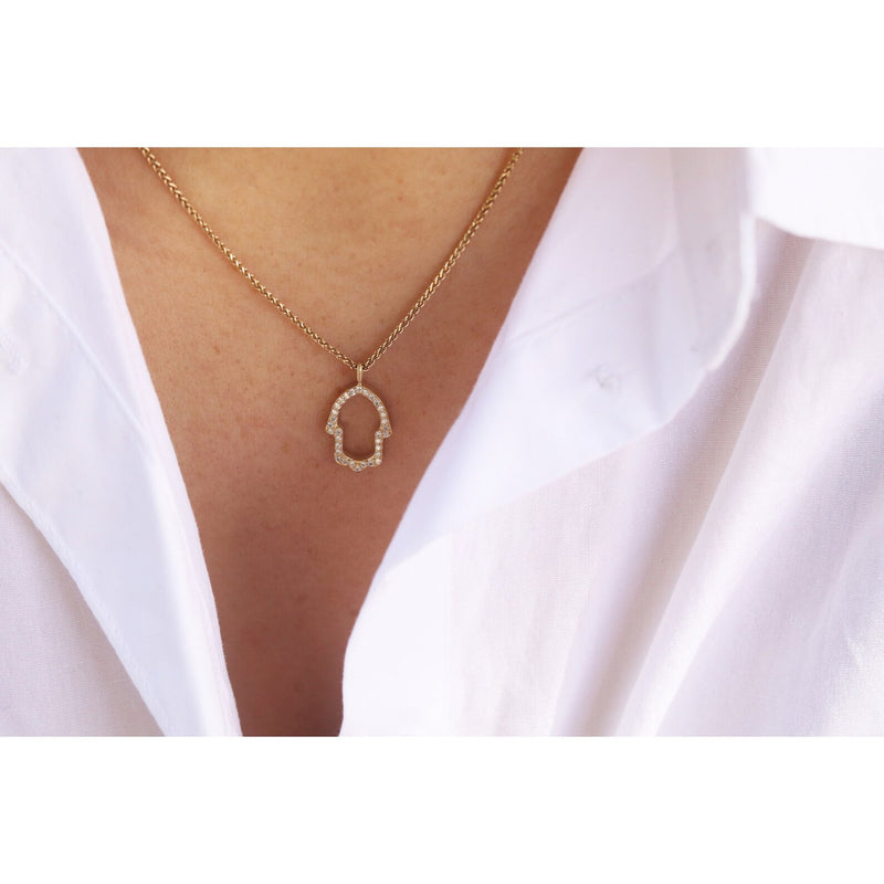 Hamsa Necklace in Gold with Diamonds