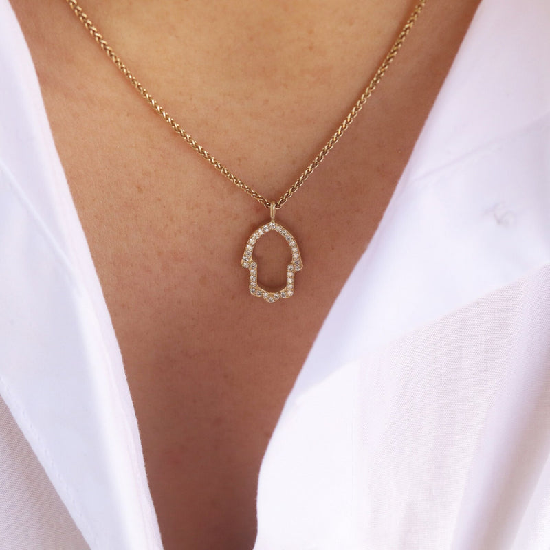 Hamsa Necklace in Gold with Diamonds