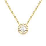 Round Halo Style Necklace in Gold with Diamonds