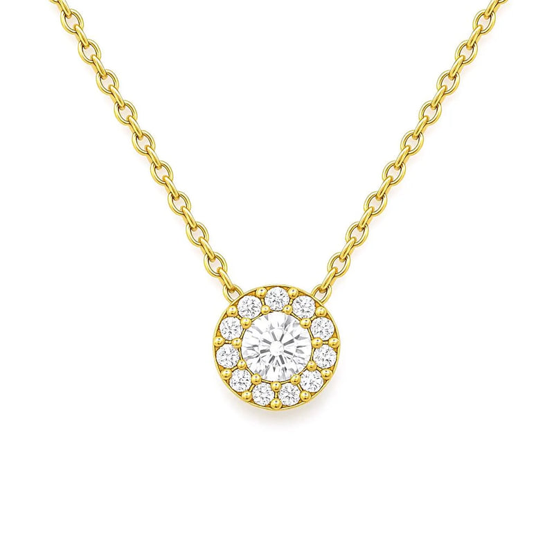 Round Halo Style Necklace in Gold with Diamonds