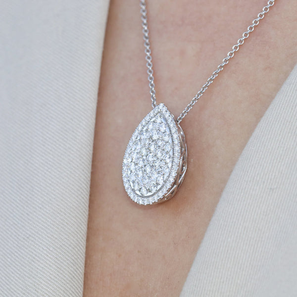 Pave Pear Shape Necklace in Gold with Diamonds
