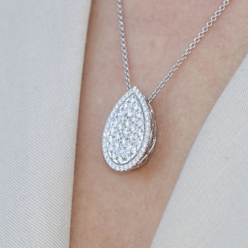 Pave Pear Shape Necklace in Gold with Diamonds
