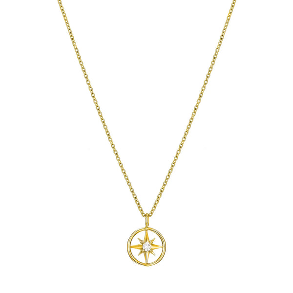Compass Shape Necklace in Gold with Diamonds