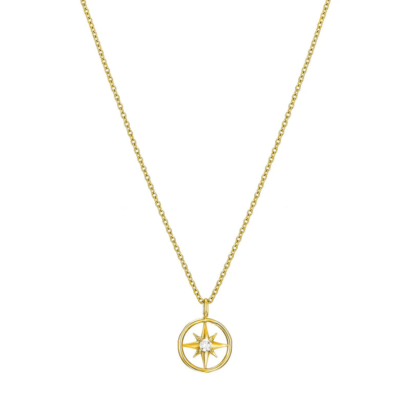 Compass Shape Necklace in Gold with Diamonds