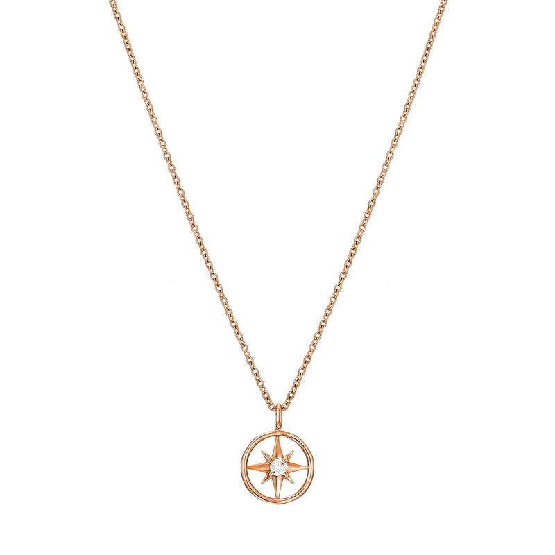 Compass Shape Necklace in Gold with Diamonds