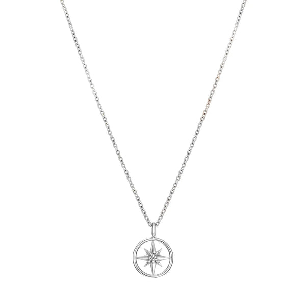 Compass Shape Necklace in Gold with Diamonds