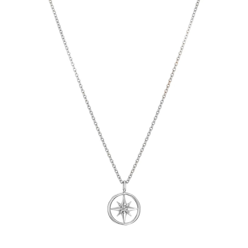 Compass Shape Necklace in Gold with Diamonds