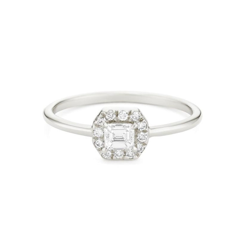 Emerald Shape Ring in Gold with Diamonds
