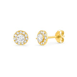 Round Shape Halo Style Earrings in Gold with Diamonds