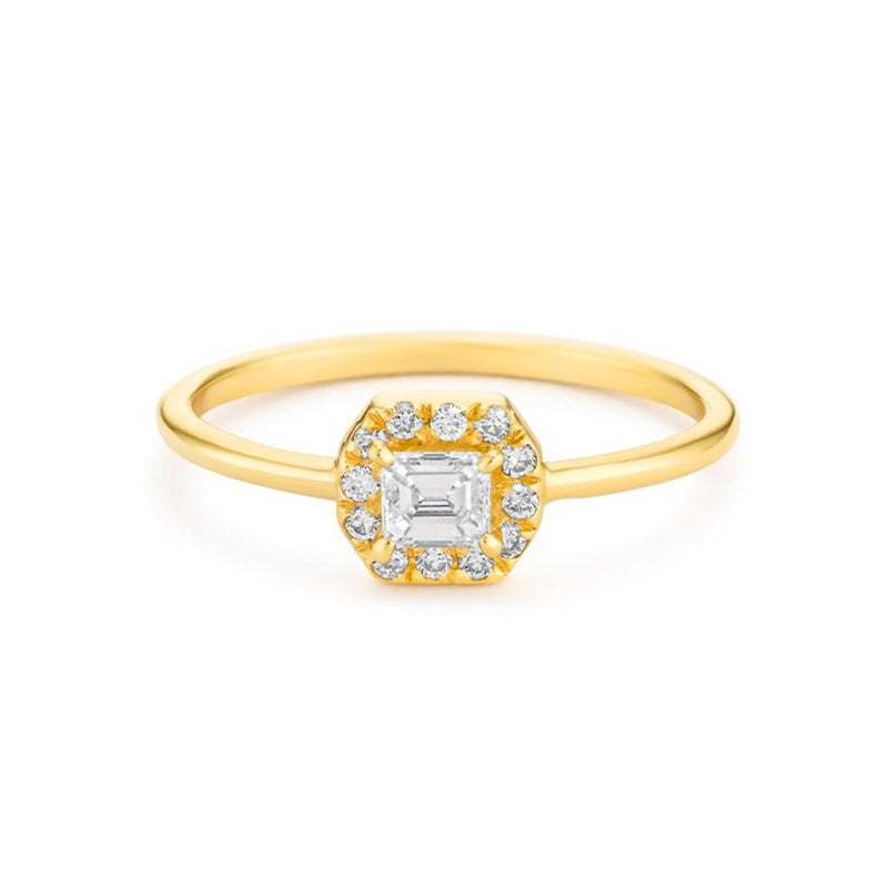 Emerald Shape Ring in Gold with Diamonds