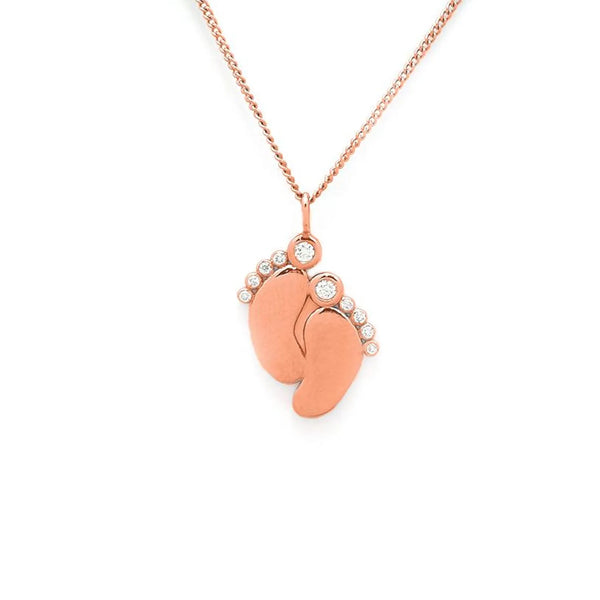 Tiny Baby Feet Necklace in Gold with Diamonds