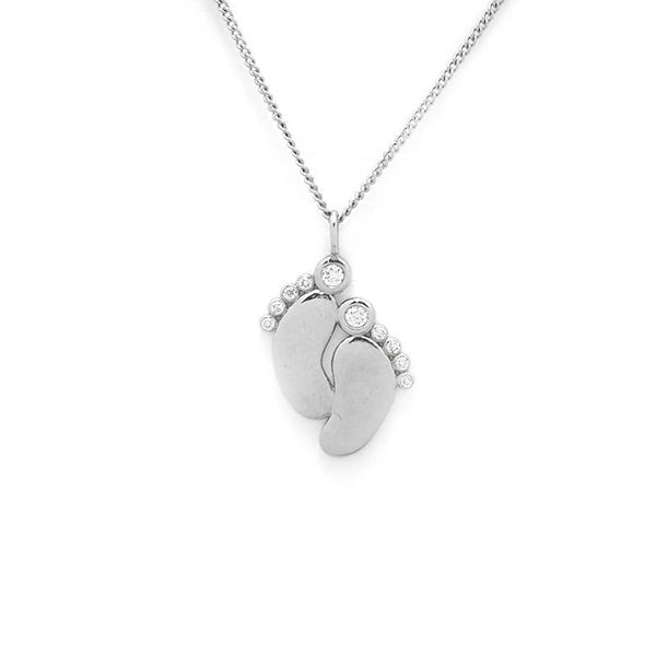 Tiny Baby Feet Necklace in Gold with Diamonds