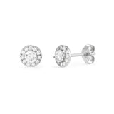 Round Shape Halo Style Earrings in Gold with Diamonds