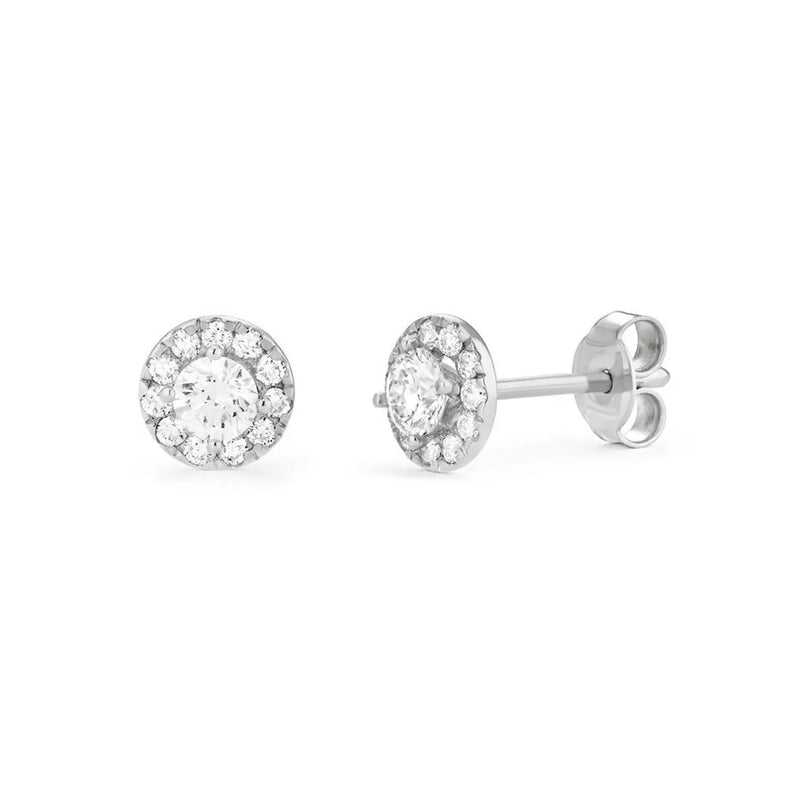 Round Shape Halo Style Earrings in Gold with Diamonds