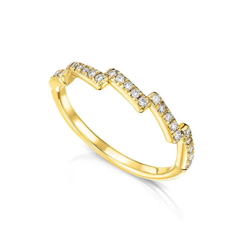 Zig Zag Wave Shape Ring in Gold with Diamonds