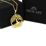 Tree of Life Disc Pendant in Gold with Diamonds