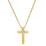 Tiny Cross Necklace in Gold with Diamonds