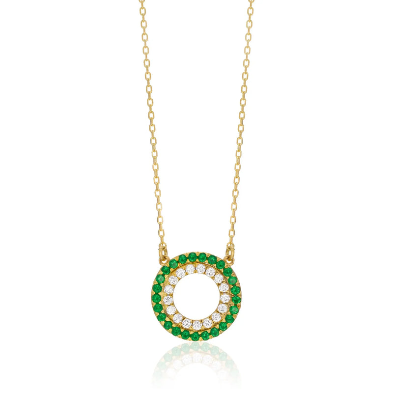 Double Circle Necklace in Gold with Diamonds