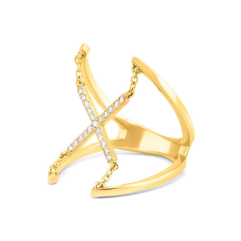 Cross Ring in gold with diamonds