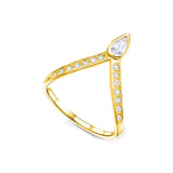 טבעת V משובצת זהב משובצת ביהלום משובצת ב-Pear &amp; Pave