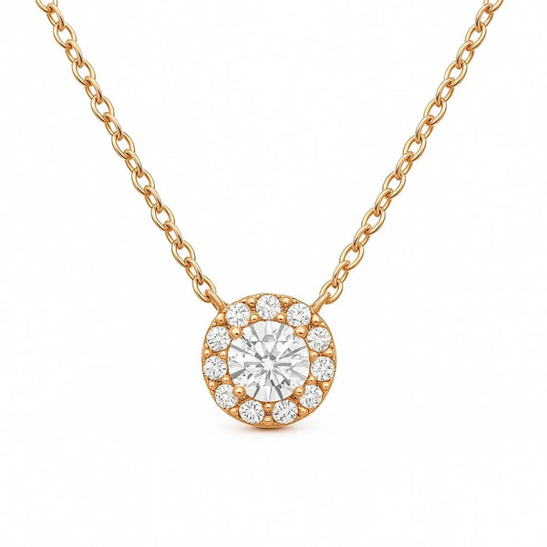 Round Halo Style Necklace in Gold with Diamonds
