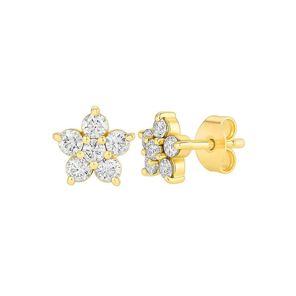 Flower Shaped Earrings in Gold with Diamonds
